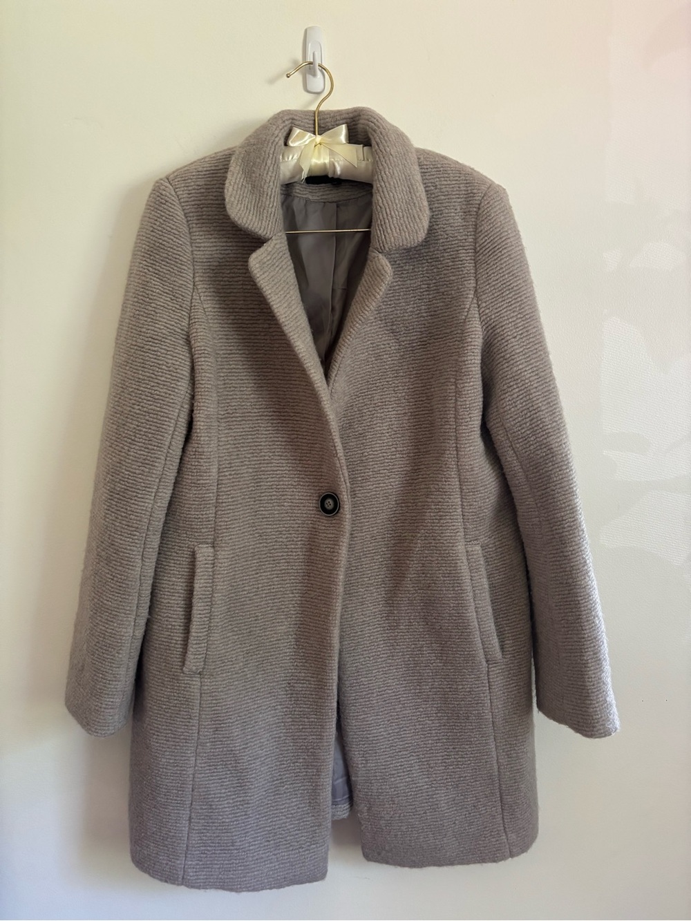 Kenneth Cole Light Gray Wool Blend Single-Button Long PeaCoat